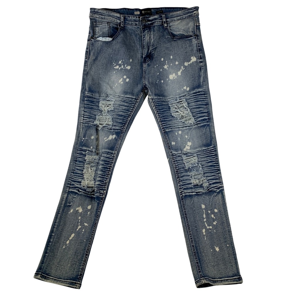 Waimea Men's Distressed Moto Skinny Fit‎ Jeans Denim Blue Size 37x31 (Tag 38x32)